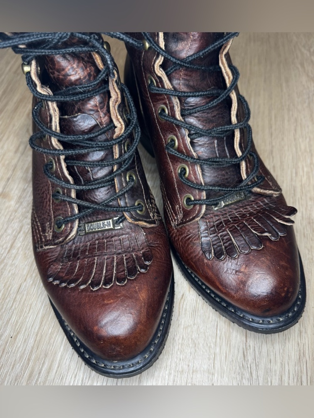 Double H Boots Women 7,5M Lacer 9300 Brown Leather Lace Up Western Roper Kiltie